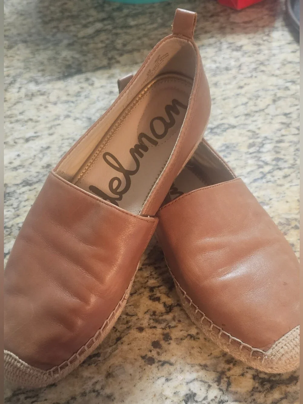 Sam Edelman Cognac Leather Espadrille Slip-Ons Size 8